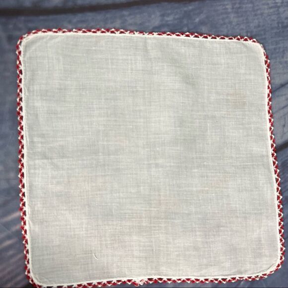 Vintage Hankie  Handkerchief embroidery red and white and Border Dresser Pocke… - Picture 1 of 4